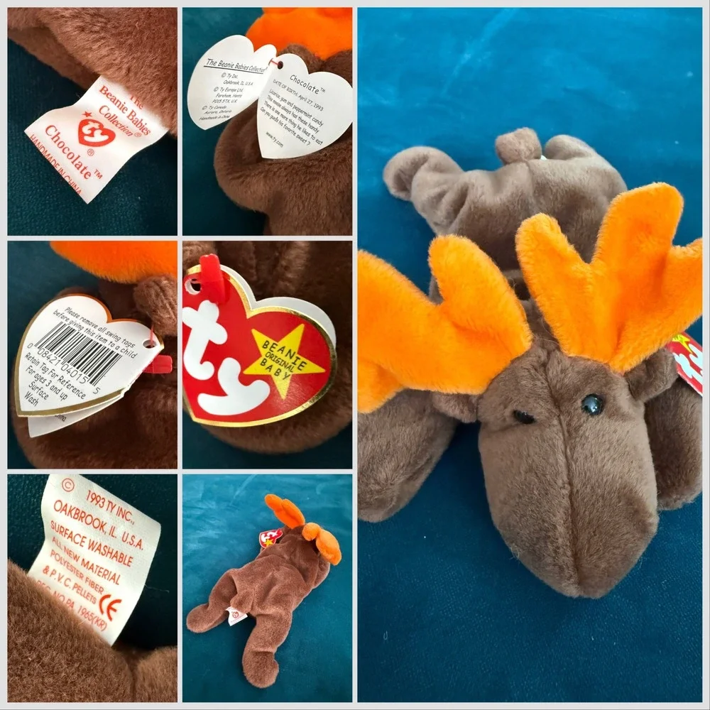 Ty Beanie Babies Lot Bucky Beaver Squealer Pig Chocolate Moose Twigs Giraffe PVC
